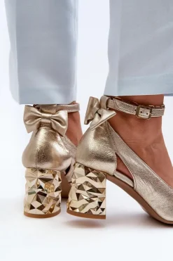 Discount Maciejka Skórzane Czółenka Z Kokardką 05059-25 Złote