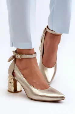 Discount Maciejka Skórzane Czółenka Z Kokardką 05059-25 Złote
