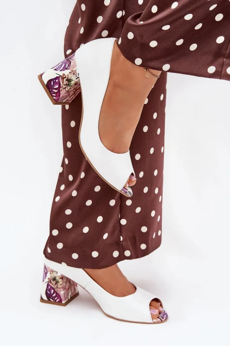 Boto Czółenka Na Słupku|Czółenka Klasyczne*Skórzane Czółenka Z Ozdobnym Obcasem Lewski Shoes 2608/K Białe Biały