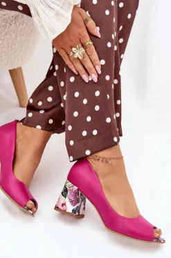 Clearance Boto Skórzane Czółenka Z Ozdobnym Obcasem Lewski Shoes 2608/K Fuksja Różowy