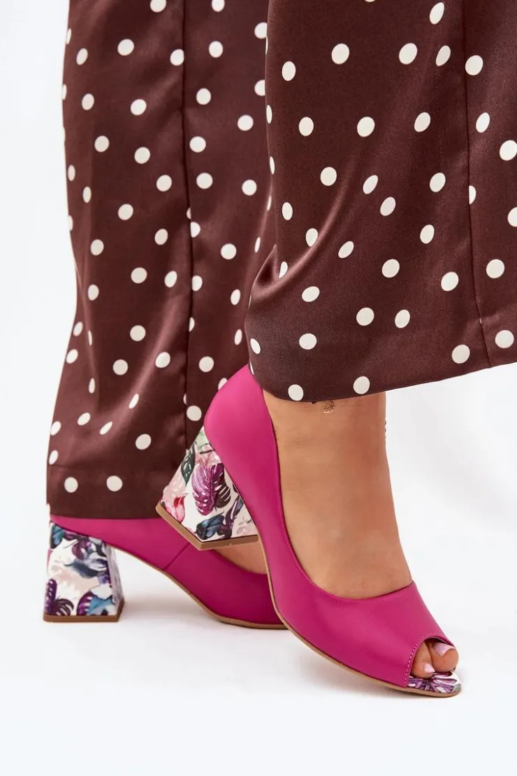 Clearance Boto Skórzane Czółenka Z Ozdobnym Obcasem Lewski Shoes 2608/K Fuksja Różowy