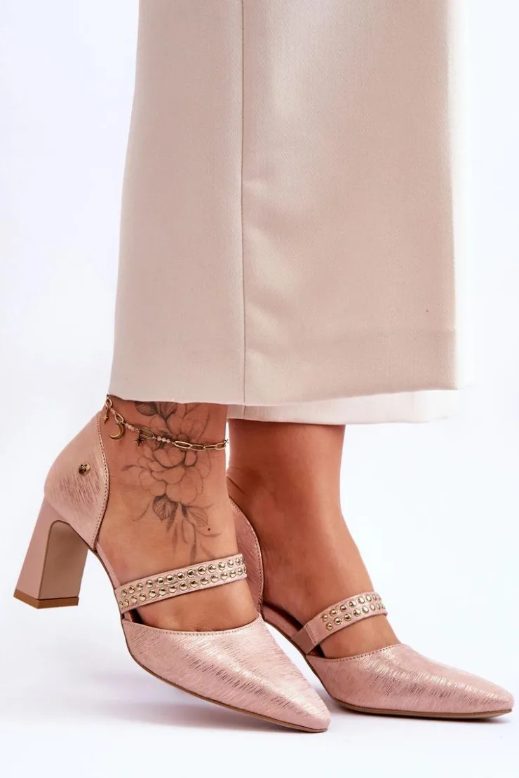 Maciejka Czółenka Na Słupku|Czółenka Klasyczne*Skórzane Czółenka Z Paskiem 05950-33 Różowe