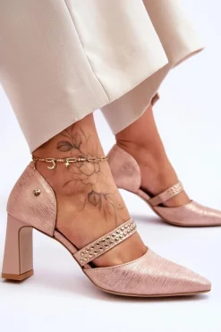 Maciejka Czółenka Na Słupku|Czółenka Klasyczne*Skórzane Czółenka Z Paskiem 05950-33 Różowe