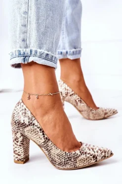 Online Boto Skórzane Czółenka Z Wężowym Wzorem Lewski Shoes 2453 Złote