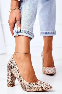 Online Boto Skórzane Czółenka Z Wężowym Wzorem Lewski Shoes 2453 Złote