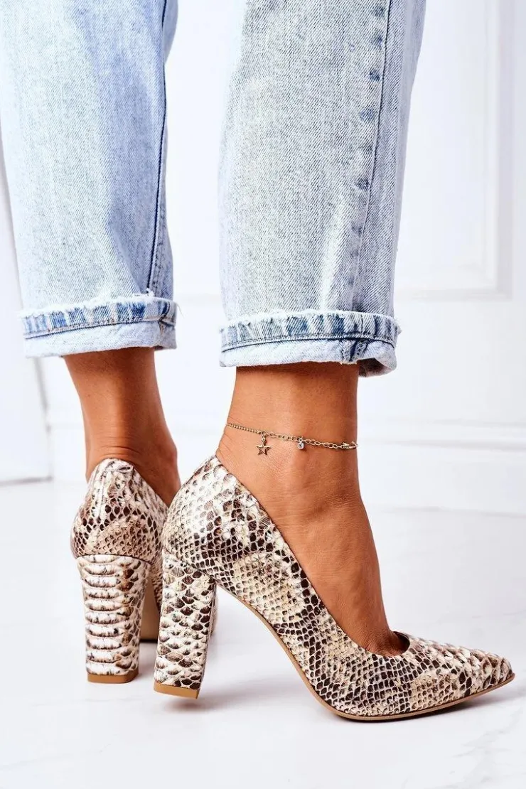 Online Boto Skórzane Czółenka Z Wężowym Wzorem Lewski Shoes 2453 Złote
