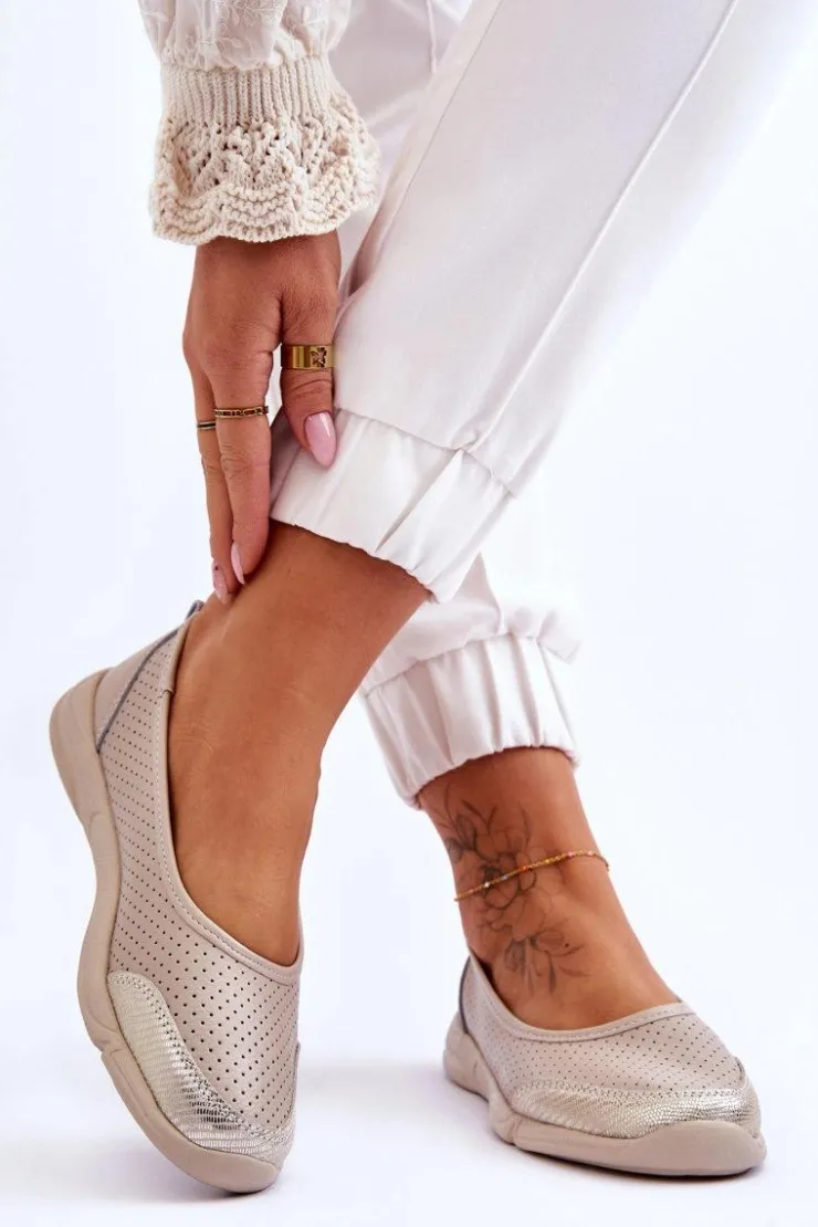 Evento Baleriny Skórzane|Baleriny Klasyczne*Skórzane Damskie Ażurowe Baleriny Beżowe Lucy Beżowy