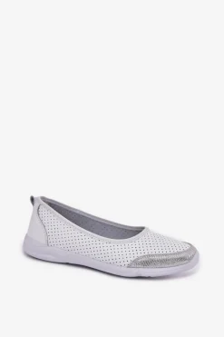 Sale Evento Skórzane Damskie Ażurowe Baleriny Białe Lucy