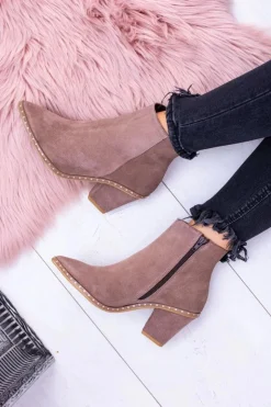 Damskie Boto Skórzane Damskie Botki Beżowe Sonoma