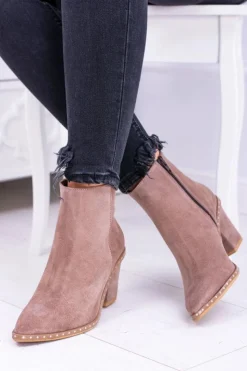 Damskie Boto Skórzane Damskie Botki Beżowe Sonoma