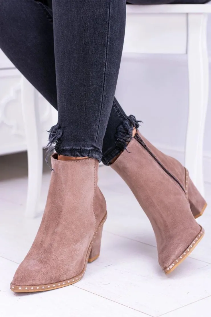 Damskie Boto Skórzane Damskie Botki Beżowe Sonoma