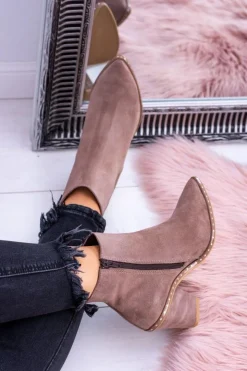 Damskie Boto Skórzane Damskie Botki Beżowe Sonoma