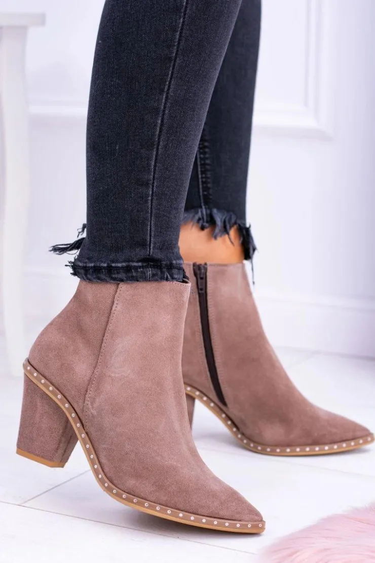 Damskie Boto Skórzane Damskie Botki Beżowe Sonoma