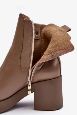 Sale Boto Skórzane Damskie Botki Na Obcasie Lemar Brązowe Kodra