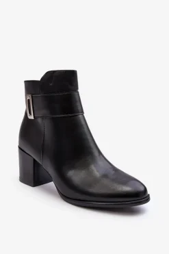 Damskie Buty Sergio Leone Skórzane Damskie Botki Na Słupku Czarne Starines