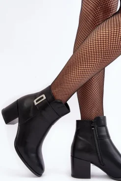 Damskie Buty Sergio Leone Skórzane Damskie Botki Na Słupku Czarne Starines