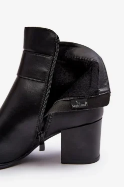 Damskie Buty Sergio Leone Skórzane Damskie Botki Na Słupku Czarne Starines