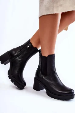 Clearance Boto Skórzane Damskie Botki Na Platformie Czarne Martine