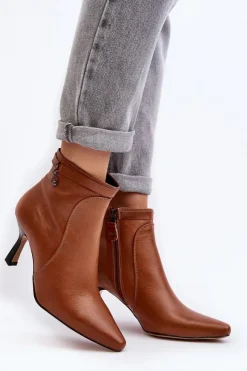 Maciejka Botki Wiosenne|Botki Maciejka*Skórzane Damskie Botki Na Szpilce 06301-29 Brązowe