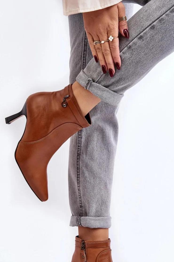 Maciejka Botki Wiosenne|Botki Maciejka*Skórzane Damskie Botki Na Szpilce 06301-29 Brązowe