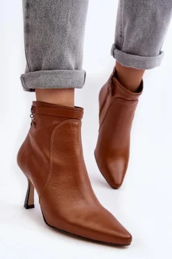 Maciejka Botki Wiosenne|Botki Maciejka*Skórzane Damskie Botki Na Szpilce 06301-29 Brązowe