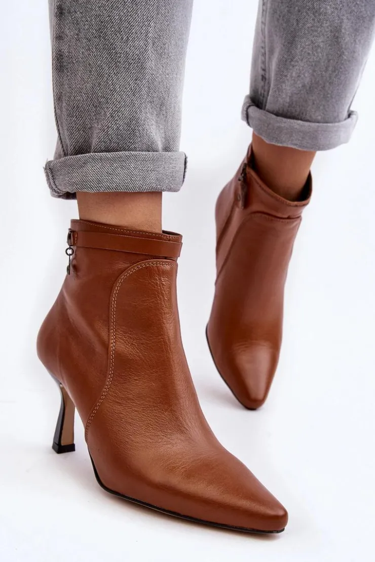 Maciejka Botki Wiosenne|Botki Maciejka*Skórzane Damskie Botki Na Szpilce 06301-29 Brązowe