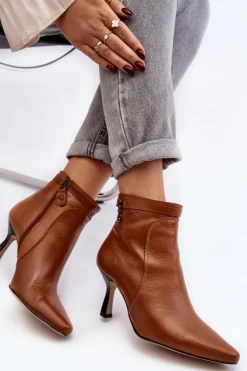 Maciejka Botki Wiosenne|Botki Maciejka*Skórzane Damskie Botki Na Szpilce 06301-29 Brązowe