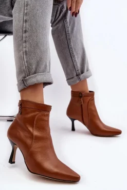 Maciejka Botki Wiosenne|Botki Maciejka*Skórzane Damskie Botki Na Szpilce 06301-29 Brązowe