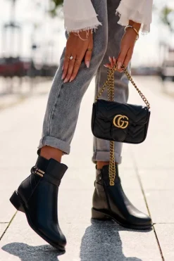 Boto Czarne Botki|Botki Płaskie*Skórzane Damskie Botki Na Płaskim Obcasie Czarne Lucadi