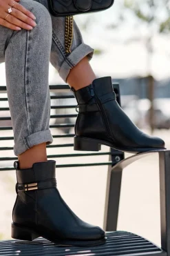 Boto Czarne Botki|Botki Płaskie*Skórzane Damskie Botki Na Płaskim Obcasie Czarne Lucadi