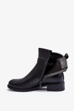 Boto Czarne Botki|Botki Płaskie*Skórzane Damskie Botki Na Płaskim Obcasie Czarne Lucadi
