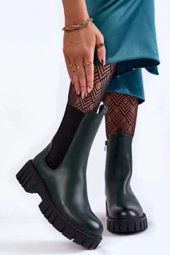 Hot Buty Sergio Leone Skórzane Damskie Botki Na Platformie Zielone Bente