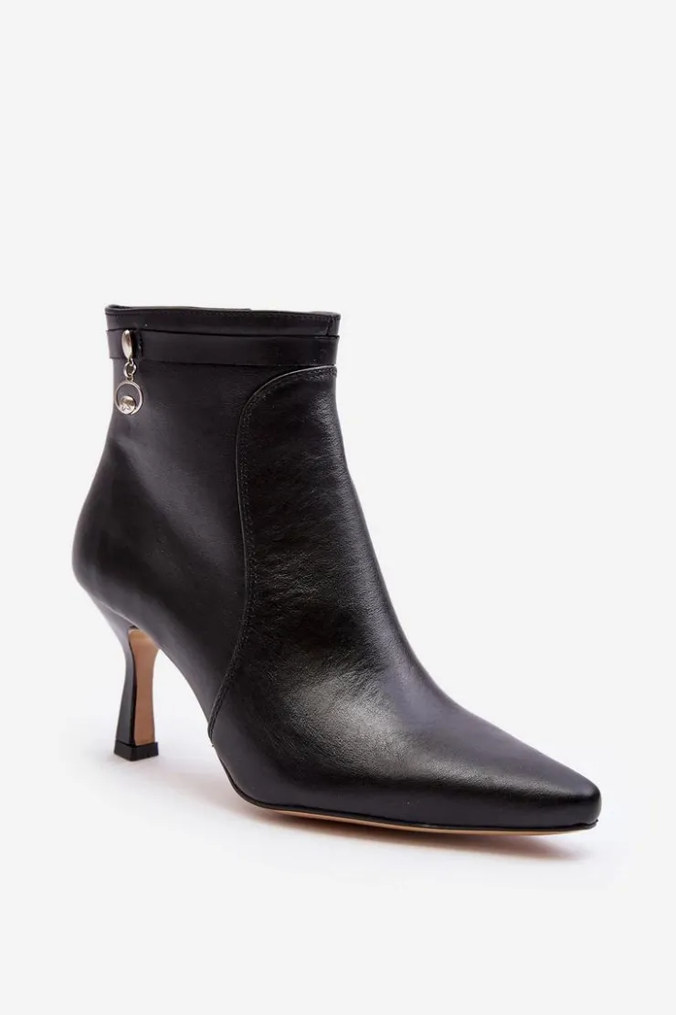 Damskie Maciejka Skórzane Damskie Botki Na Szpilce 06301-01 Czarne
