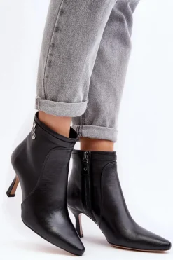 Damskie Maciejka Skórzane Damskie Botki Na Szpilce 06301-01 Czarne