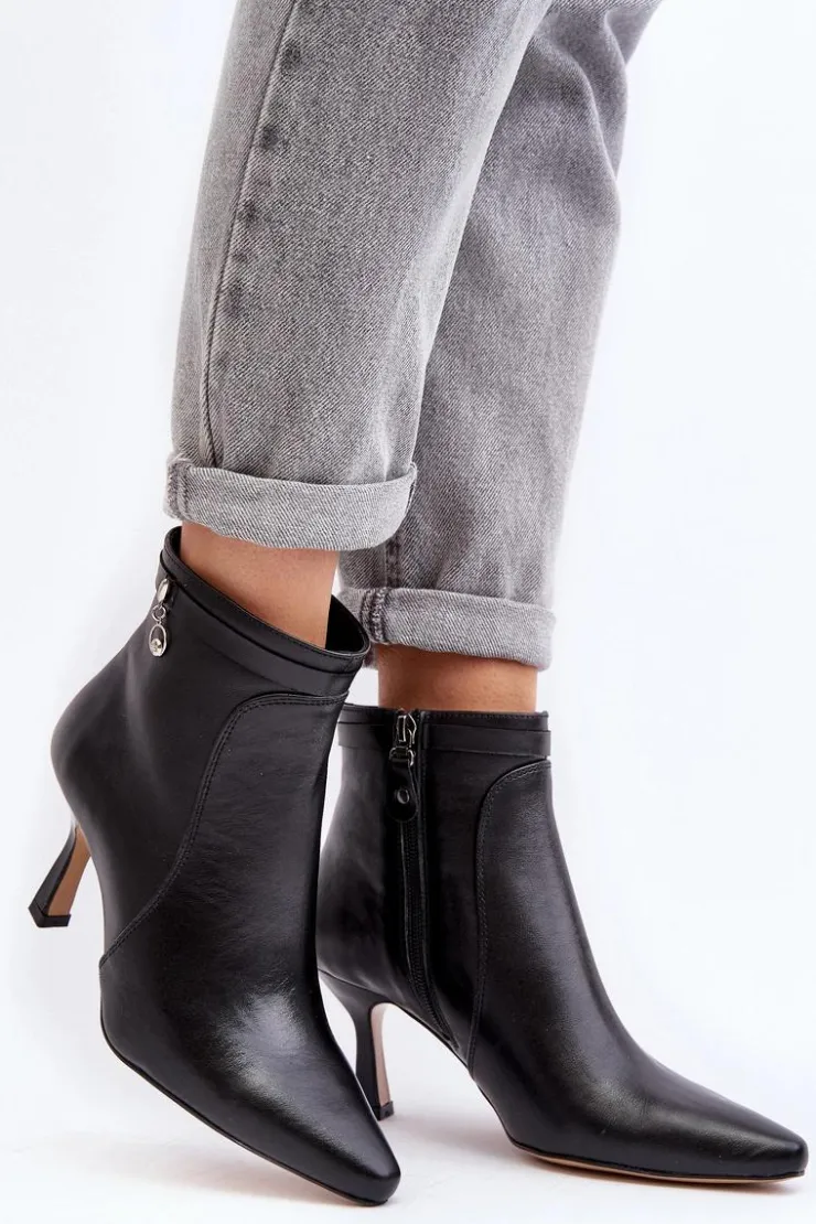 Damskie Maciejka Skórzane Damskie Botki Na Szpilce 06301-01 Czarne