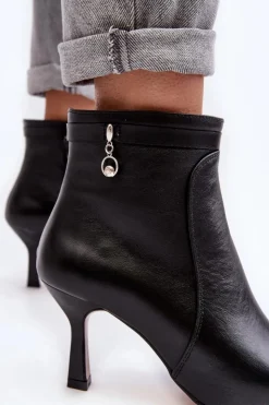 Damskie Maciejka Skórzane Damskie Botki Na Szpilce 06301-01 Czarne