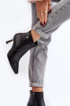 Damskie Maciejka Skórzane Damskie Botki Na Szpilce 06301-01 Czarne