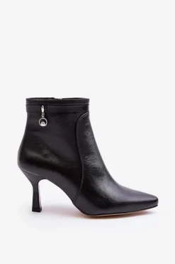 Damskie Maciejka Skórzane Damskie Botki Na Szpilce 06301-01 Czarne