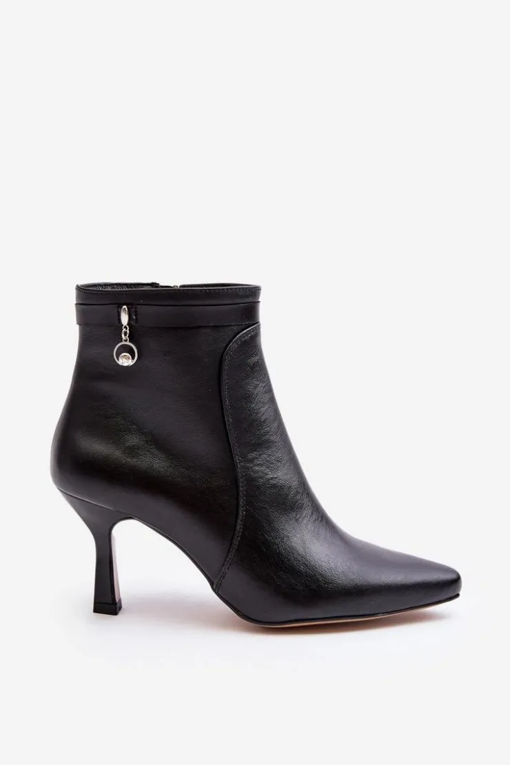 Damskie Maciejka Skórzane Damskie Botki Na Szpilce 06301-01 Czarne