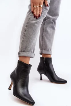 Damskie Maciejka Skórzane Damskie Botki Na Szpilce 06301-01 Czarne