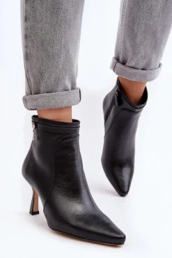 Damskie Maciejka Skórzane Damskie Botki Na Szpilce 06301-01 Czarne