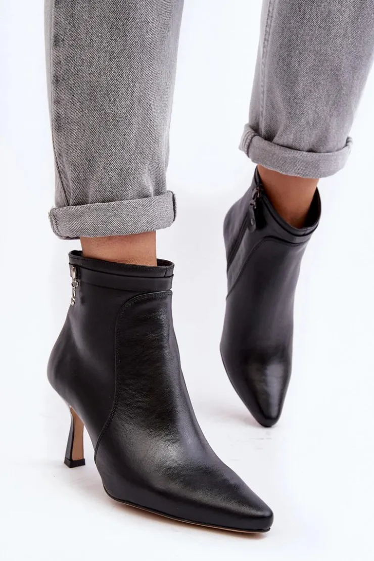 Damskie Maciejka Skórzane Damskie Botki Na Szpilce 06301-01 Czarne