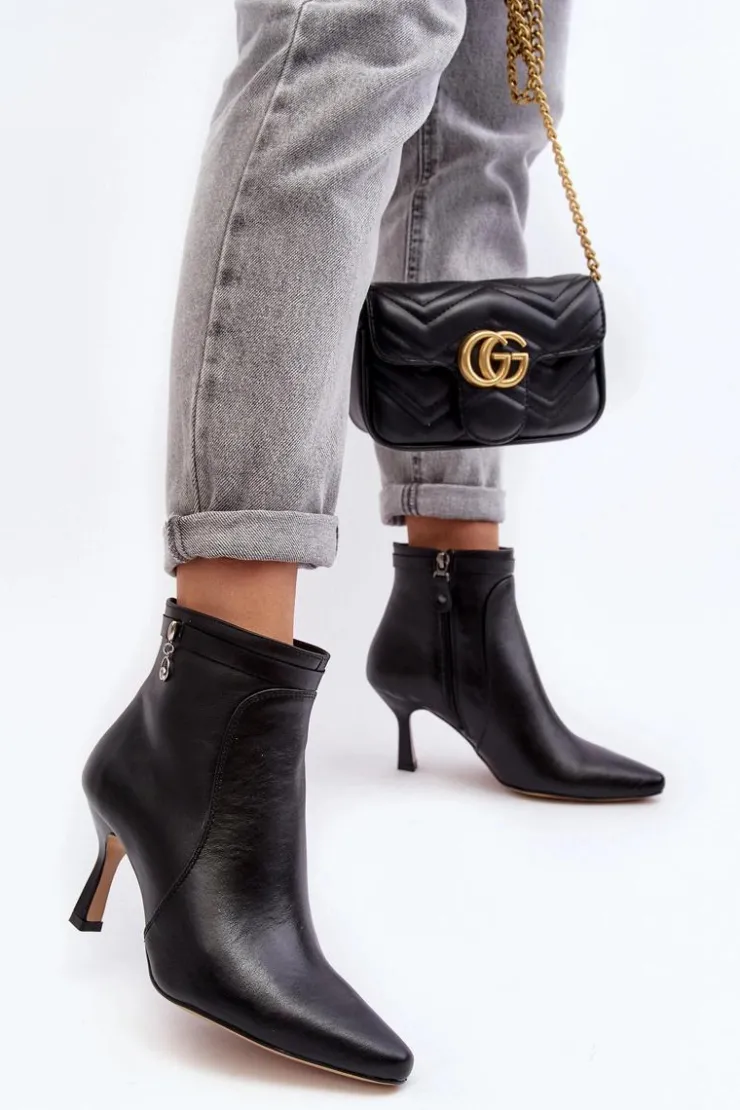 Damskie Maciejka Skórzane Damskie Botki Na Szpilce 06301-01 Czarne