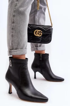 Damskie Maciejka Skórzane Damskie Botki Na Szpilce 06301-01 Czarne