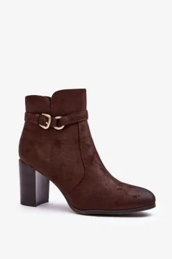 Buty Sergio Leone Botki Zimowe Damskie|Brązowe I Beżowe Botki*Skórzane Damskie Botki Na Słupku Z Klamrą Brązowe Lasima