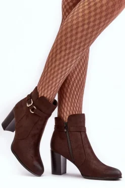 Buty Sergio Leone Botki Zimowe Damskie|Brązowe I Beżowe Botki*Skórzane Damskie Botki Na Słupku Z Klamrą Brązowe Lasima