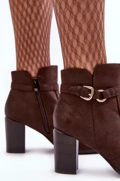 Buty Sergio Leone Botki Zimowe Damskie|Brązowe I Beżowe Botki*Skórzane Damskie Botki Na Słupku Z Klamrą Brązowe Lasima