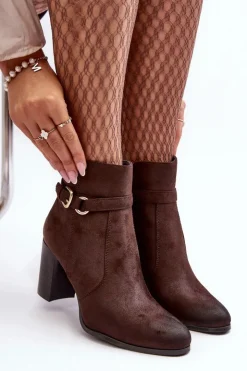 Buty Sergio Leone Botki Zimowe Damskie|Brązowe I Beżowe Botki*Skórzane Damskie Botki Na Słupku Z Klamrą Brązowe Lasima