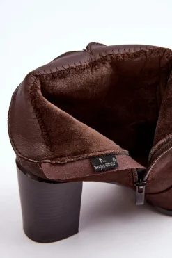 Buty Sergio Leone Botki Zimowe Damskie|Brązowe I Beżowe Botki*Skórzane Damskie Botki Na Słupku Z Klamrą Brązowe Lasima