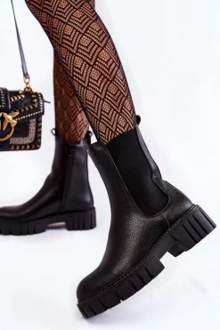 Buty Sergio Leone Botki Zimowe Damskie|Botki Płaskie*Skórzane Damskie Botki Na Platformie Czarne Bente